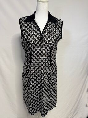 2nd Girl Golf Black White Scallop Print Polo Sport Dress